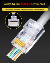 100 قطعة/الوحدة RJ45 CAT6 CAT5e موصلات مرورية ذات نهاية كريستالية مطلية بالذهب 8P8C مجعد UTP معياري لشبكة إيثرنت قابس معياري
