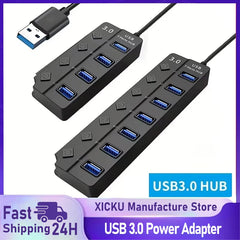 موزع USB 3.0 مزود بـ 4/7 منافذ مع مؤشر LED للتحكم في التبديل المستقل لأجهزة الكمبيوتر المحمول ومحركات الأقراص الصلبة والطابعات والكاميرا ولوحة المفاتيح