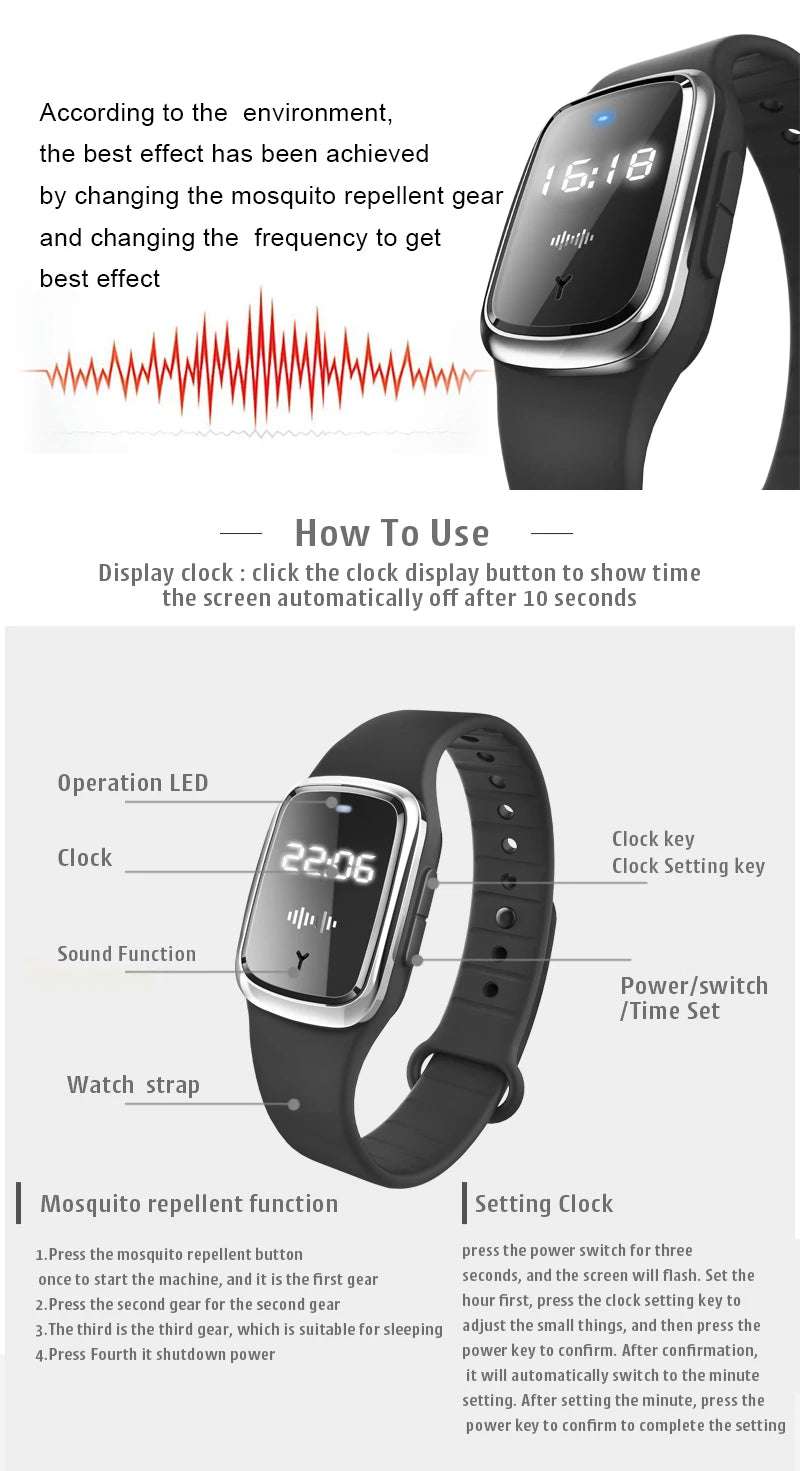 Xiaomi Ultrasonic High-Tech Mosquitoes Repeller Bracelet Wristband Indoor Outdoor 3 Gear Bracelet Anti Mosquitoes Bite Wristband