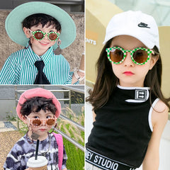 2023 New Kids Cute Checker Panel Color Round UV400 Sunglasses Baby Girls Outdoor Sun Protection Sunglasses Children Sun Glasses