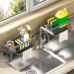 Kitchen Sink Drain Rack Organizer ABS Plastic Self-draining Sink Shelf Soap Sponge Holder Dishcloth Towel Rack filter basket