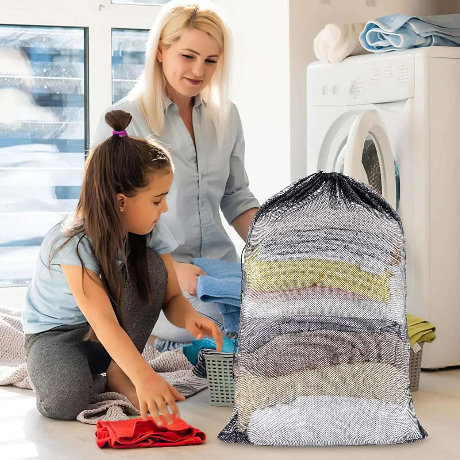 Large Size Laundry Mesh Bag Solid Color Drawstring Laundry Bag Anti-snagging Anti-deformation Mesh Clothes Washing Bag 60x90cm