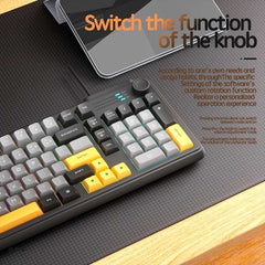 Wired Keyboard - Silent Red Switches, Ergonomic Design, Color-Blocked Keycaps, for Gaming/Office with Control Knob
