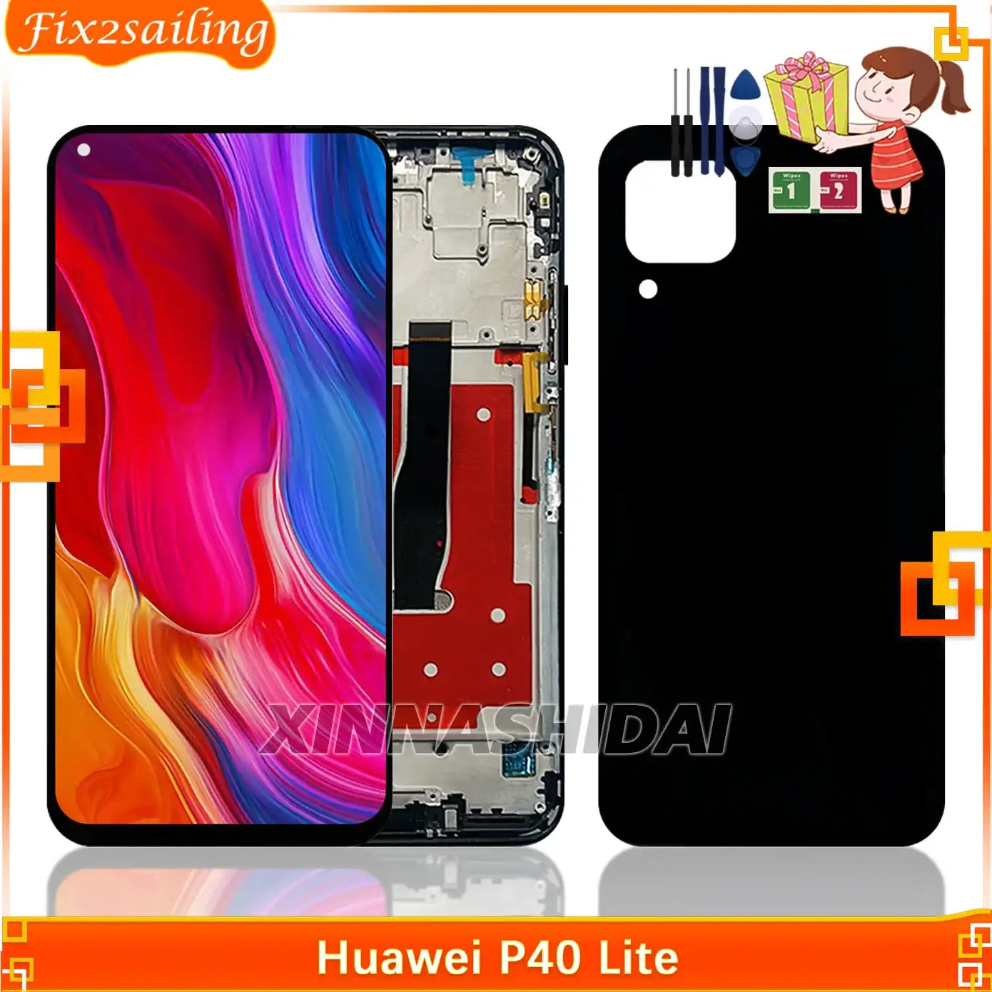 6.4’‘ New Display For Huawei P40 Lite LCD Touch Screen Digitizer Assembly With Frame Display Replacement For Huawei P40 Lite