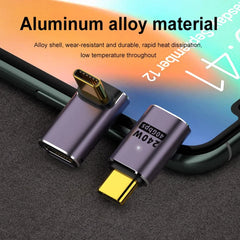 موصل شاحن USB 4.0 PD 240 واط 8K 60 هرتز لجهاز Macbook 40 جيجابت في الثانية عالي السرعة USB C OTG محول بزاوية مستقيمة على شكل حرف U ذكر إلى أنثى
