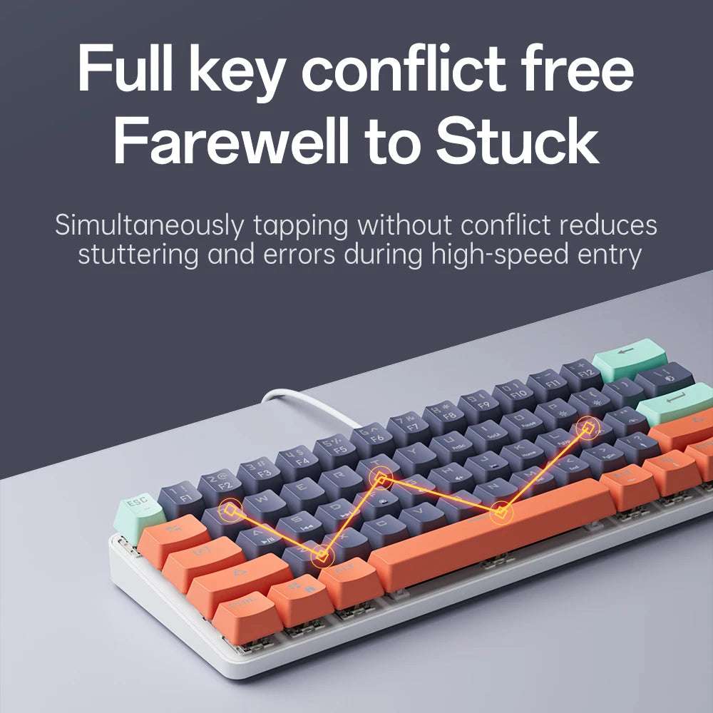 MUCAI MKA610 Mini Mechanical Gaming Keyboard 61-Key USB Wired Red Switch for PC Laptop with Detachable Cable Gamer-Friendly