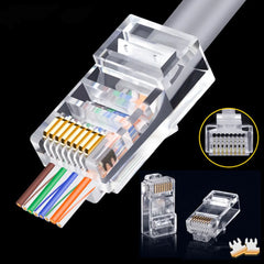 موصل Montions Rj45 Cat5e Cat6A موصل مرور شبكة غير محمي 8P8C موصل معياري لكابلات Ethernet