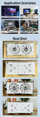 RX580 graphics card infographic showing application scenarios and real shot panels