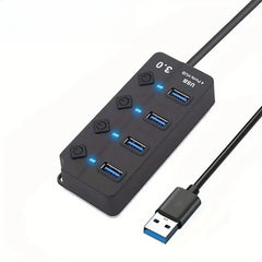 موزع USB 3.0 مزود بـ 4/7 منافذ مع مؤشر LED للتحكم في التبديل المستقل لأجهزة الكمبيوتر المحمول ومحركات الأقراص الصلبة والطابعات والكاميرا ولوحة المفاتيح