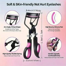 Eyelash curler with flexible pink silicone pad and finger-hole grip, side profile