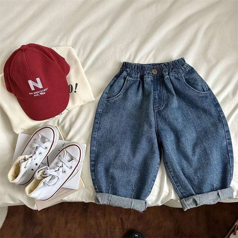 Boys Girls Toddlers Loose Pants Fashion Summer Baby Boys and Girls Baby Foreign Denim Pants New Arrival 2025