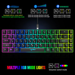 لوحة مفاتيح الألعاب الكورية المحمولة HXSJ V200، 68 مفتاحًا، مع إضاءة خلفية RGB بنسبة 65%، لوحة مفاتيح غشائية سلكية للمكتب وأجهزة الكمبيوتر المكتبية وأجهزة الكمبيوتر المحمولة
