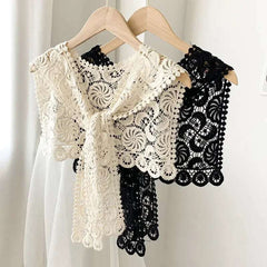 Women Shrugs Lace Hollow Out Female Summer Casual All-match Shawls Simple Scarf-collar Sleeveless Knitted Tops Korean Style Chic