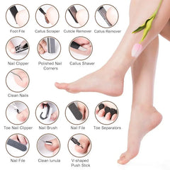 27PCS Foot Care Tool Pedicure Manicure Kit Set Stainless Steel Peeling Exfoliating Callus Dead Skin Remover Foot Scrubbing Brush