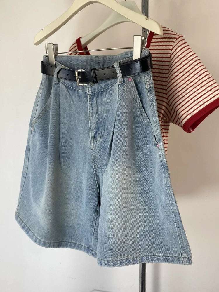 High Waist Wide Leg Jeans orts Women Loose Fit Straight Cut Five Lengths Summer New Sle Korean Version Slimming Effect