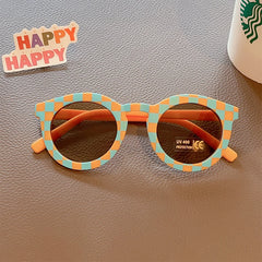 2023 New Kids Cute Checker Panel Color Round UV400 Sunglasses Baby Girls Outdoor Sun Protection Sunglasses Children Sun Glasses