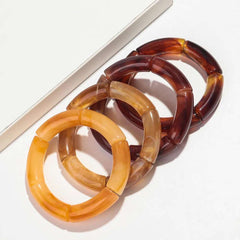 Fashion Acrylic 4PCS/Set Resin Amber Bamboo Bead Elastic Bracelet Bangles Tube Beads Handmake 2024 Trendy Designer Bracelet Set