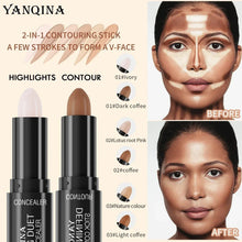 Dual-ended contour concealer sticks with creamy and brown shades on black holders