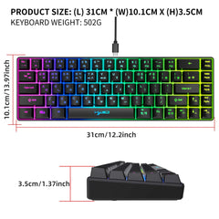 Portable HXSJ V200 68-key Korean gaming Keyboard, 65% RGB Backlit Wired office membrane Keyboard for Desktop PC and Laptops