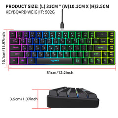 لوحة مفاتيح الألعاب الكورية المحمولة HXSJ V200، 68 مفتاحًا، مع إضاءة خلفية RGB بنسبة 65%، لوحة مفاتيح غشائية سلكية للمكتب وأجهزة الكمبيوتر المكتبية وأجهزة الكمبيوتر المحمولة