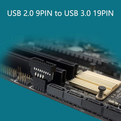 موصل توصيل اللوحة الأمامية من USB 2.0 9 سنون إلى USB 3.0 19 سنون، محول USB 3.0 19/20 سنون إلى USB 2.0 9 سنون