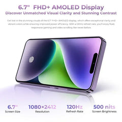 هاتف OUKITEL P1 الذكي بشاشة AMOLED مقاس 6.7 بوصة ومعالج MTK Helio G99 وذاكرة وصول عشوائي (8 جيجابايت) وذاكرة تخزين داخلية (256 جيجابايت) وكاميرا 50 ميجابكسل وبطارية 5150 مللي أمبير في الساعة ونظام NFC ونظام تشغيل Android 14