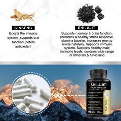iMATCHME Organic Shilajit Capsules with Ginseng & 50% Fulvic Acid & Trace Minerals Supplement Support Brain and Focus, Energy
