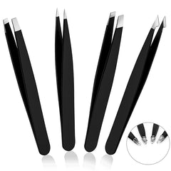 4Piece Stainless Steel Tweezer Set for Facial Hair Removal and Splinter Removal travel kit