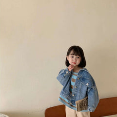 6704-1 Children's Denim Jacket Spring and Autumn Korean Girl's Denim Jacket Casual Loose Boy's Coat Cardigan.
