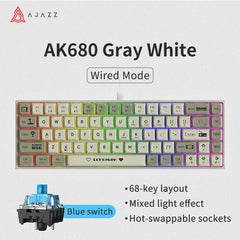 AJAZZ AK680 wired mechanical gaming keyboard double-pin keycap 68-key full-key hot-swappable mixed color lighting effect