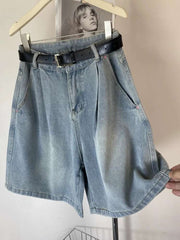 High Waist Wide Leg Jeans orts Women Loose Fit Straight Cut Five Lengths Summer New Sle Korean Version Slimming Effect