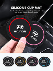2Pcs Car Silicone Coaster Anti-Slip Water Cup Drink Mat For Hyundai Creta SantaFe Kona Genesis Equus Coupe Azera ioniq