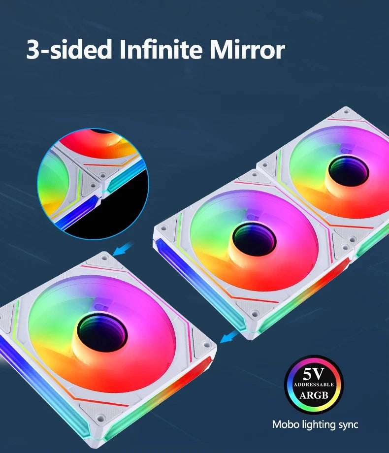 Jungle Leopard Prism 6 Pro ARGB PC Case Fan 120mm 3-sided Infinite Mirror 5V 3PIN Motherboard Lighting Sync 4PIN PWM