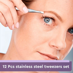 3/5/12Pcs Stainless Steel Tweezers Ingrown Hairs - Precision Tweezers for Fine Hair Remover for Women Eyebrow Tweezers for Wome