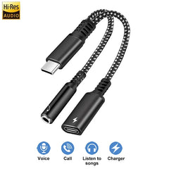 60W PD Fast Charger Cable 2 in 1 USB C Splitter Type C Headphones Jack Audio Adapter For Samsung S24 Xiaomi Huawei iPhone 15 16