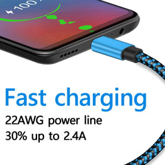 كابل USB من النوع C لمزامنة البيانات 2.4 أمبير شحن سريع لهاتف Samsung Huawei Android المحمول بطول 1 متر و2 متر و3 متر كابل شاحن من النايلون المضفر