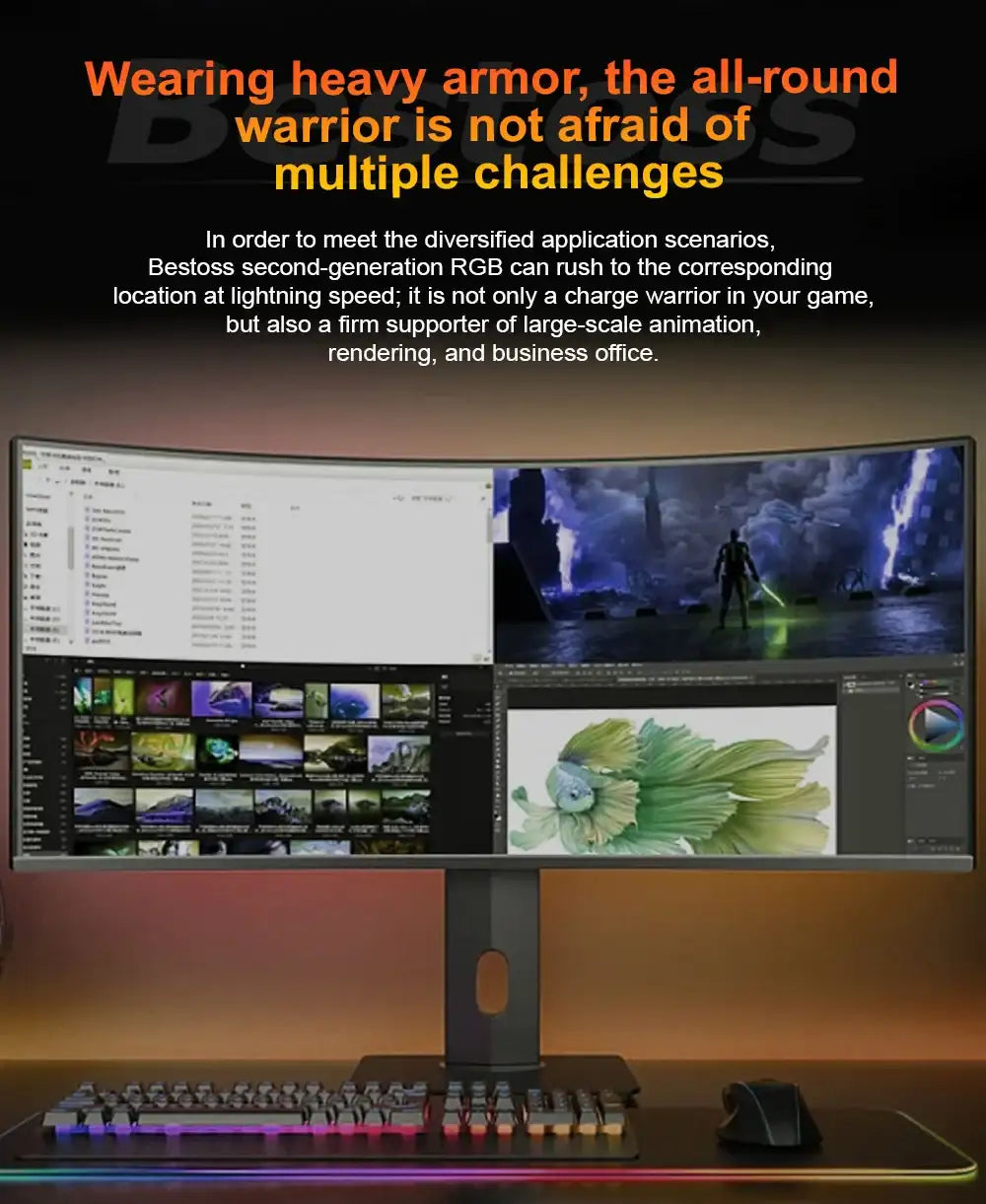 Bestoss Memoria RAM RGB DDR4 8GB 16GB 32GB (2x16GB) Kit 3200 3600MHz 288pin 1.2V DIMM RAM For Desktop