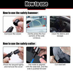 Car Safety Hammer Emergency Glass Breaker Seat Belt Cutter High Hardness Tungsten Steel 2 in 1 Rescue Tool Auto Accessories