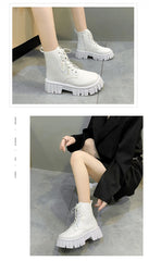 2024 White New Women Ankle Boots Autumn Winter Platform Zipper Women Punk Boots Thick Sole Lace Up Combat Booties Female Mujer
