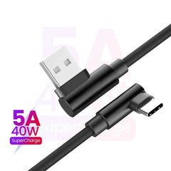 40W 5A USB To Type C Fast charge Weave Data Cable 90 Degree Phone Charger Cable For iPhone Xiaomi Redmi Huawei USB Charging Wire
