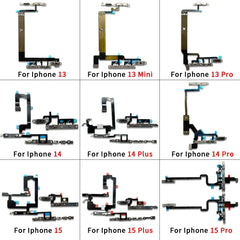 كابل مرن لتشغيل وإيقاف التشغيل لهاتف iPhone 13 14 15 Pro Max Plus Mini مع زر جانبي لرفع الصوت وأسفل وشريط مفاتيح مع كابل مرن معدني