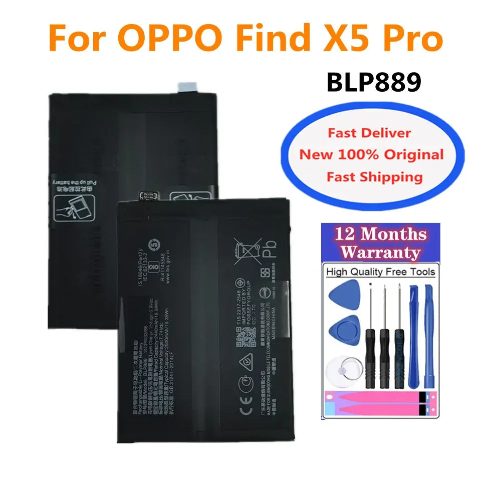 بطارية جديدة أصلية 100% BLP889 لهاتف OPPO Find X5 Pro X5Pro بسعة 5000 مللي أمبير في الساعة