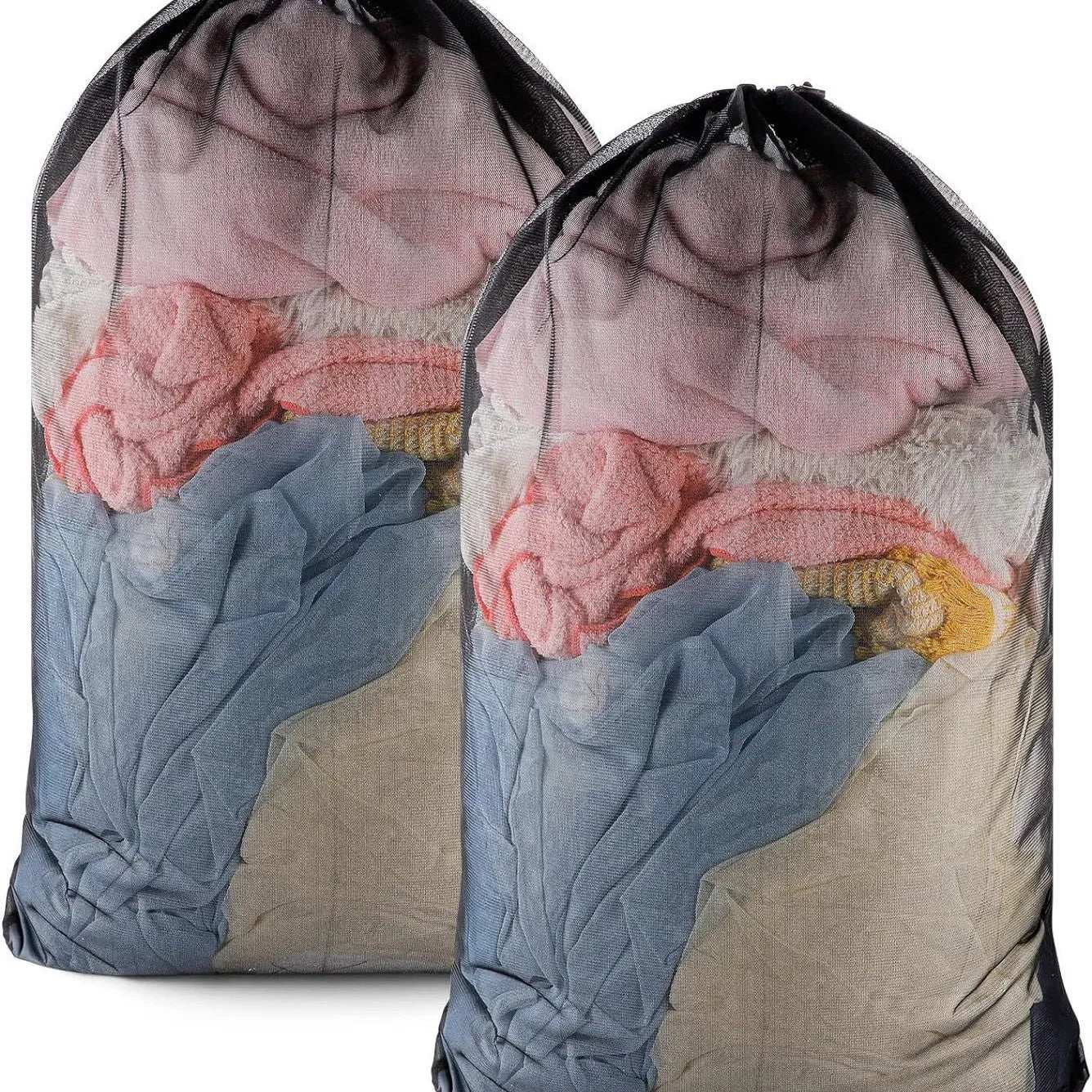 Large Size Laundry Mesh Bag Solid Color Drawstring Laundry Bag Anti-snagging Anti-deformation Mesh Clothes Washing Bag 60x90cm