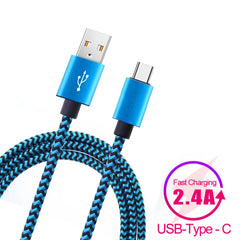 كابل USB من النوع C لمزامنة البيانات 2.4 أمبير شحن سريع لهاتف Samsung Huawei Android المحمول بطول 1 متر و2 متر و3 متر كابل شاحن من النايلون المضفر