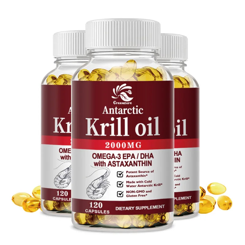 2000Mg Antarctic Krill Oil Omega-3 EPA & DHA Phospholipids and Astaxanthin for Joint, Brain, Immune and Cardiac Support Diet