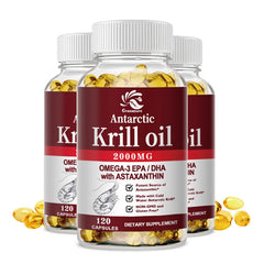 2000Mg Antarctic Krill Oil Omega-3 EPA & DHA Phospholipids and Astaxanthin for Joint, Brain, Immune and Cardiac Support Diet
