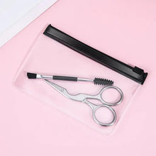Eyebrow trimmer set with black razor, comb and metal scissors