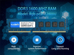 ذاكرة الوصول العشوائي TECMIYO 4 جيجابايت 8 جيجابايت DDR3 DDR3L 1600 ميجا هرتز 1333 ميجا هرتز PC3-12800U PC3-10600 DIMM 1.5 فولت 1.35 فولت 2RX8 ذاكرة غير ECC - أزرق