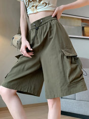 Sweet Cool Sle Women's Workwear orts Summer Thin American Qui Dry Casual Wide Leg Five-Quarter Loose Straight Cut Pants