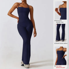 Ctenkevet Women Sleeveless Yoga Jumpsuit Female Gym Flared Overalls Neck-hanging Backless Sportswear Sport Outfit For Woman